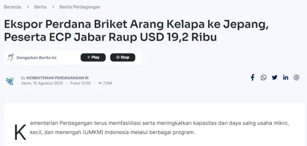 Batok kelapa ekspor ke jepang